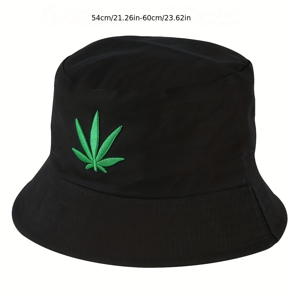 Leaf Embroidery Bucket Hat for Men Women Sun Protection