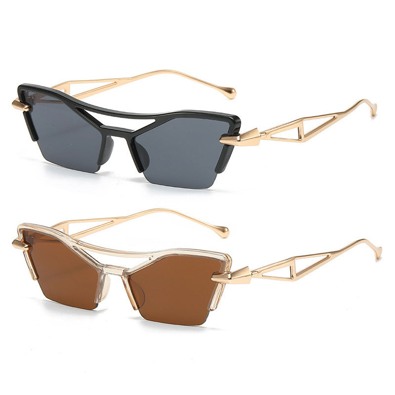 Y2K Semi Rimless Sunglasses Geometric Metal UV400 Sun Shades