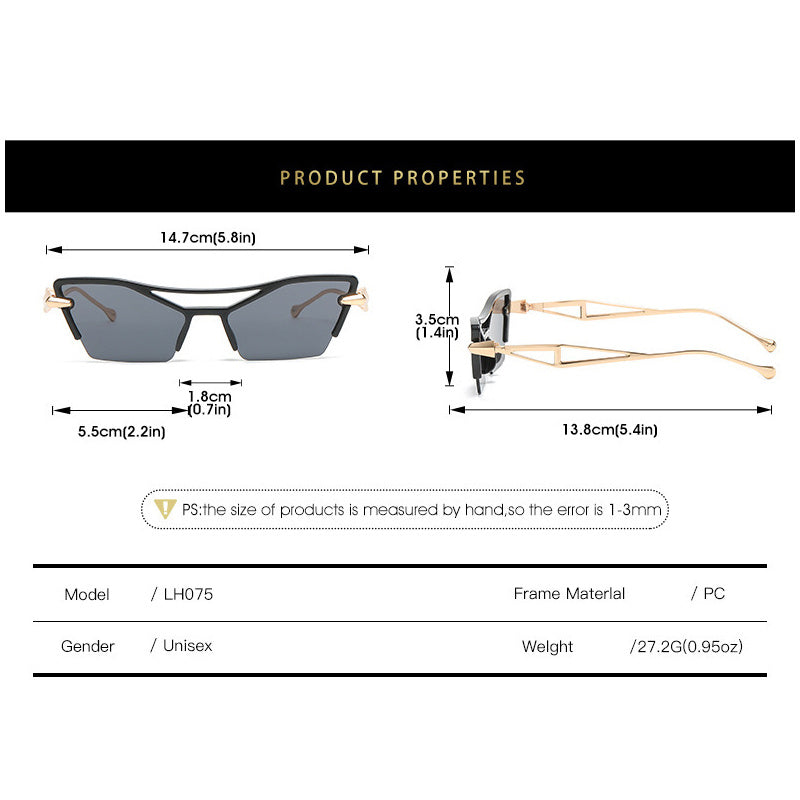 Y2K Semi Rimless Sunglasses Geometric Metal UV400 Sun Shades