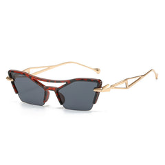Y2K Semi Rimless Sunglasses Geometric Metal UV400 Sun Shades