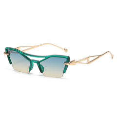 Y2K Semi Rimless Sunglasses Geometric Metal UV400 Sun Shades