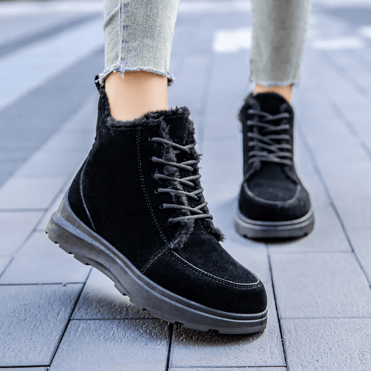 Women's Solid Platform Snow Boots Lace Up Side Zipper Ankle Boots