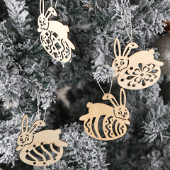 10pcs Kids Car Hanging Toy Wooden Craft Ornament Rabbit Chicken Home Decor