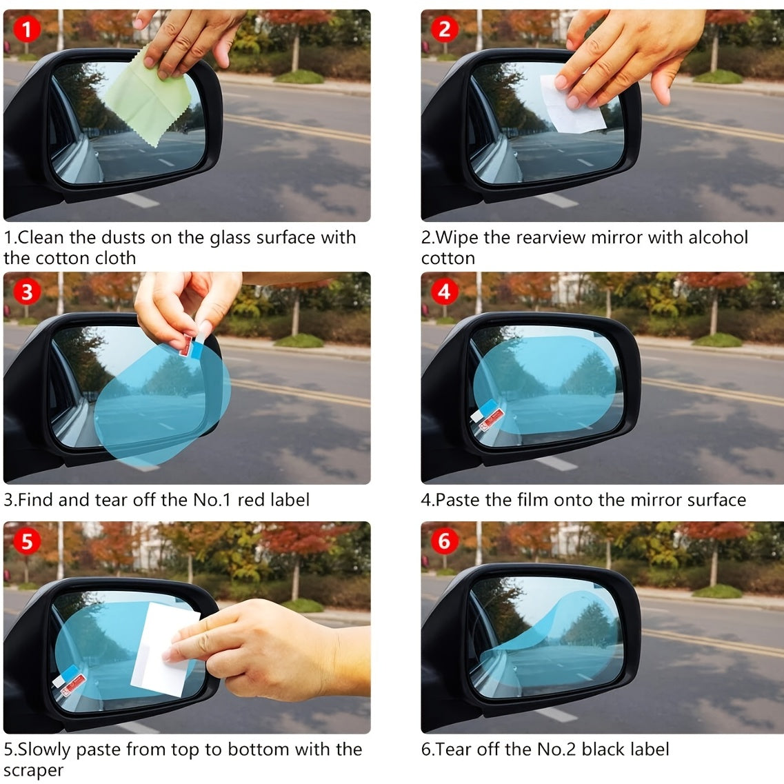 2pcs Car Anti Rain Clear Film Rear Lenses Protection Waterproof Film