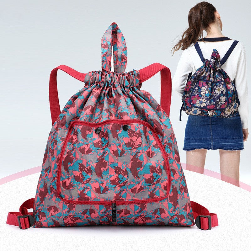 Vintage Flower Pattern Drawstring Backpack with Clutch Pouch