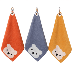 1pc Infant Cotton Towel Small Bear Pattern Towel 30cmX30cm Red Yellow