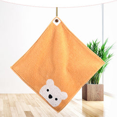 1pc Infant Cotton Towel Small Bear Pattern Towel 30cmX30cm Red Yellow