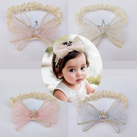 Crown Mesh Bow Lace Headband Hair Accessories For Baby Girls