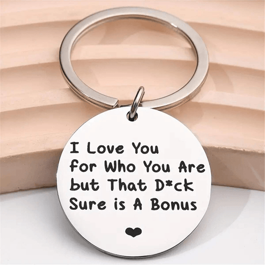 Stainless Steel Keychain Round Pendant Couple's Gift Bag Ornament Key Ring