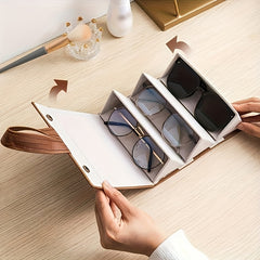 Stitch Detail Glasses Organizer Portable PU Leather Sunglasses Box Holder