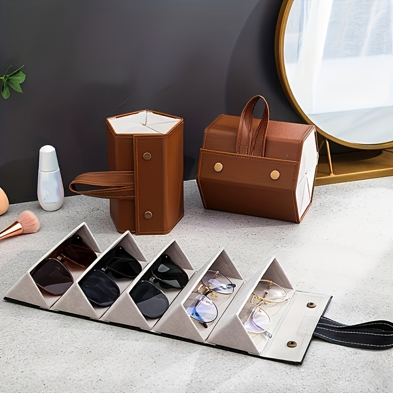 Stitch Detail Glasses Organizer Portable PU Leather Sunglasses Box Holder