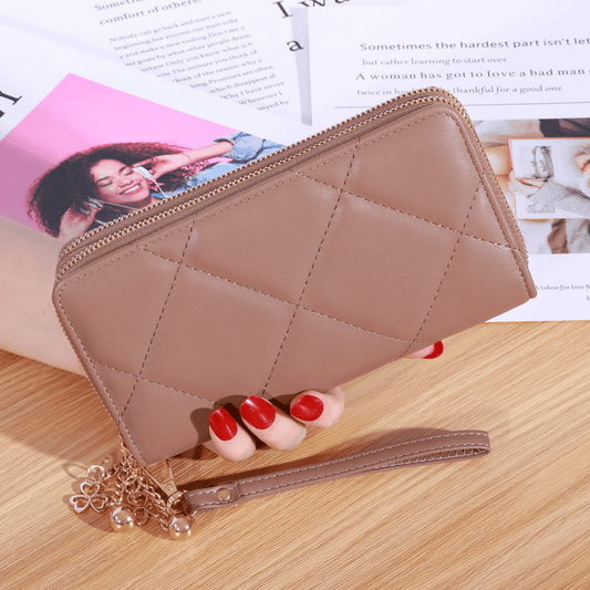 Argyle Quilted Double Zipper Long Wallet Clutch Purses