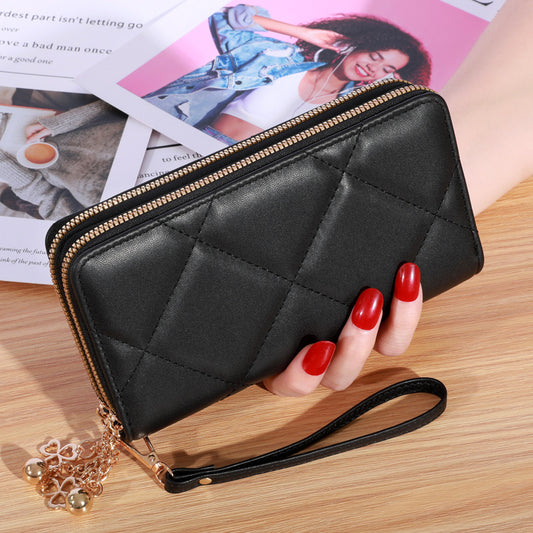 Argyle Quilted Double Zipper Long Wallet Clutch Purses
