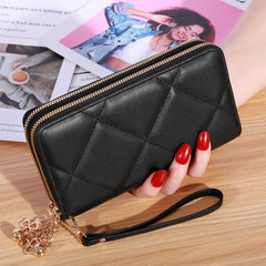 Argyle Quilted Double Zipper Long Wallet Clutch Purses
