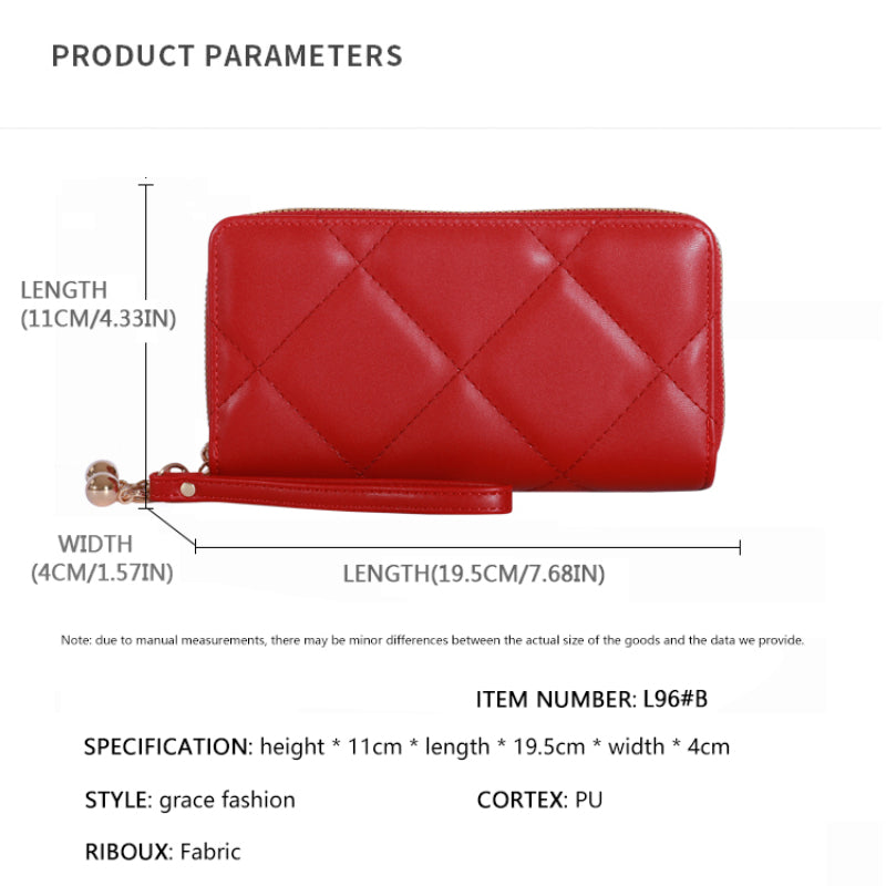 Argyle Quilted Double Zipper Long Wallet Clutch Purses