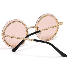 Y2K Round Rimless Sunglasses Chain Charm UV400 Summer Beach Party