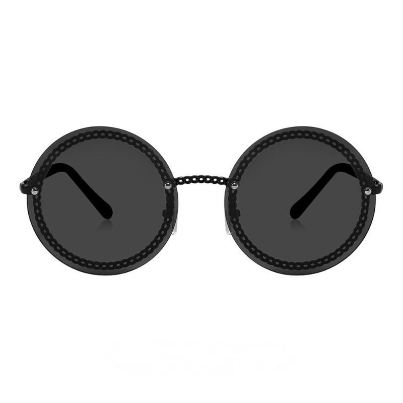 Y2K Round Rimless Sunglasses Chain Charm UV400 Summer Beach Party