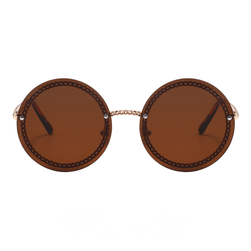 Y2K Round Rimless Sunglasses Chain Charm UV400 Summer Beach Party