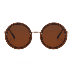 Y2K Round Rimless Sunglasses Chain Charm UV400 Summer Beach Party