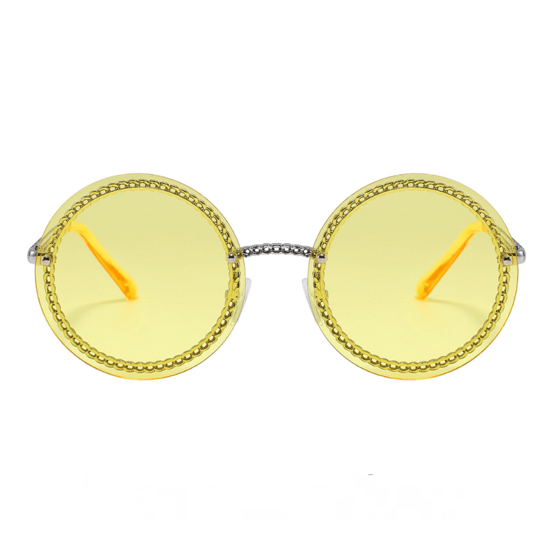 Y2K Round Rimless Sunglasses Chain Charm UV400 Summer Beach Party