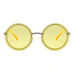 Y2K Round Rimless Sunglasses Chain Charm UV400 Summer Beach Party
