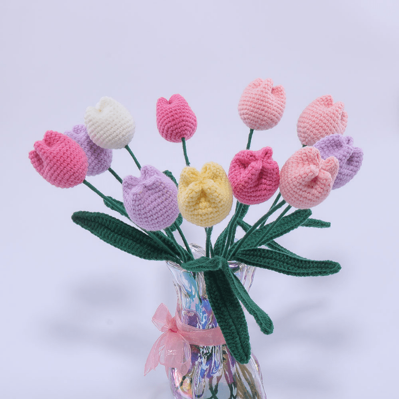 Handcrafted Tulip Flower Knitted Bouquet Decoration Gift Home Decor
