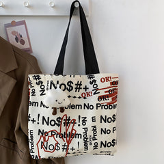 Letter Graffiti Canvas Tote Bag Large Capacity Handbag Casual Shoulder Bag