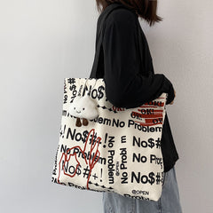 Letter Graffiti Canvas Tote Bag Large Capacity Handbag Casual Shoulder Bag