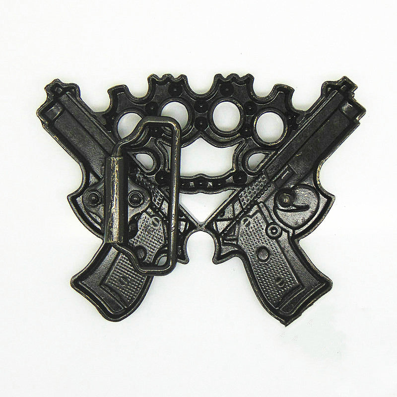 Double Gun Belt Buckle Men Western Cowboy Punk Hip