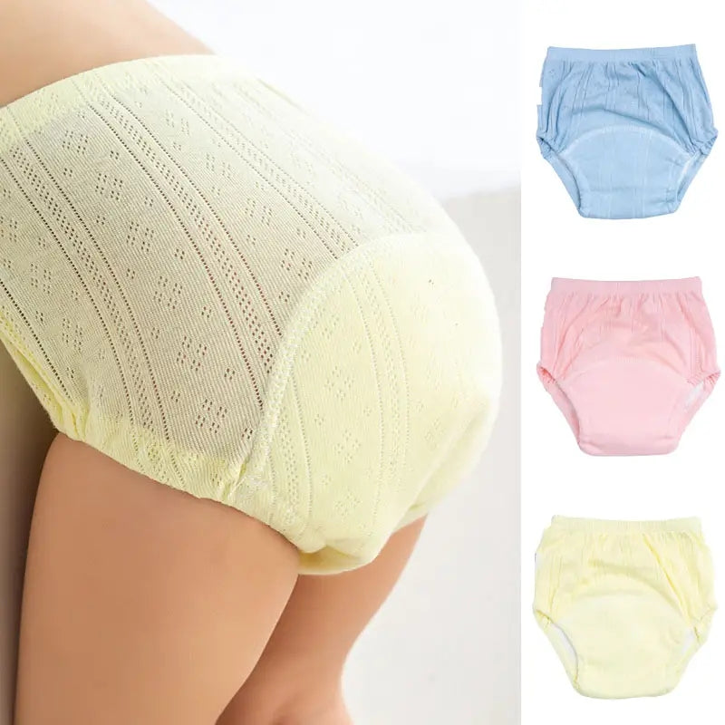 3pcs Solid Cotton Gauze Baby Cloth Diapers Training Pants