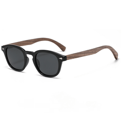 Men's Round Polarized Wood Sunglasses UV400 Protection