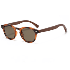 Men's Round Polarized Wood Sunglasses UV400 Protection