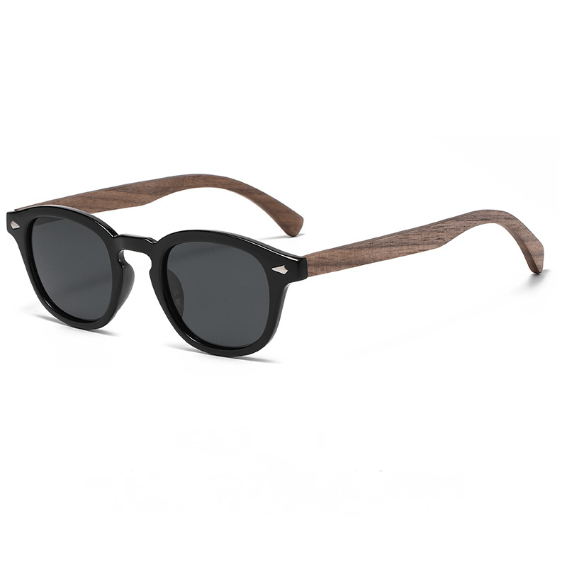 Men's Round Polarized Wood Sunglasses UV400 Protection