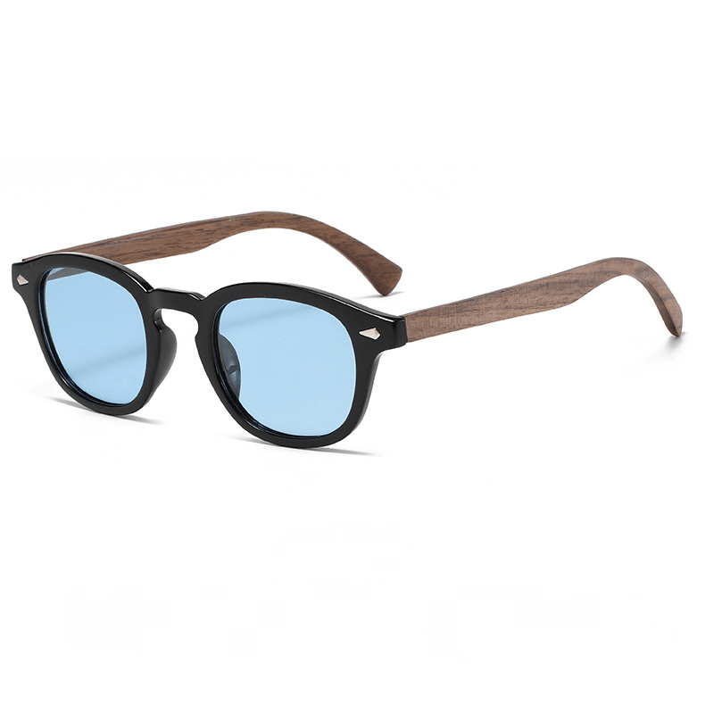 Men's Round Polarized Wood Sunglasses UV400 Protection