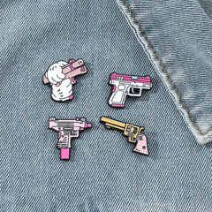 Cartoon Pink Gun Brooch Bracelet Bag Accessory Men