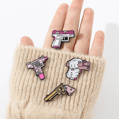 Cartoon Pink Gun Brooch Bracelet Bag Accessory Men