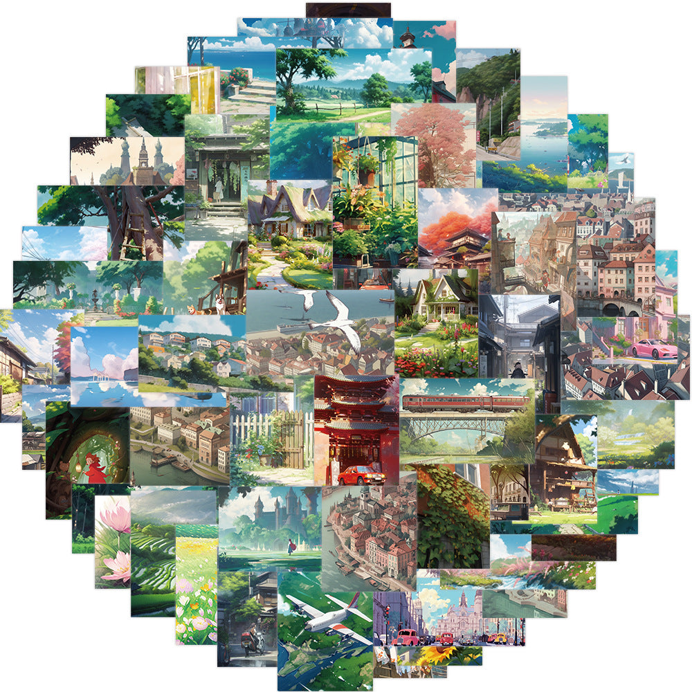 60pcs Anime Landscape Creative Stickers Outdoor Learning DIY Party Stickers