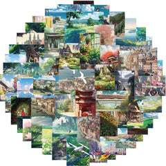 60pcs Anime Landscape Creative Stickers Outdoor Learning DIY Party Stickers