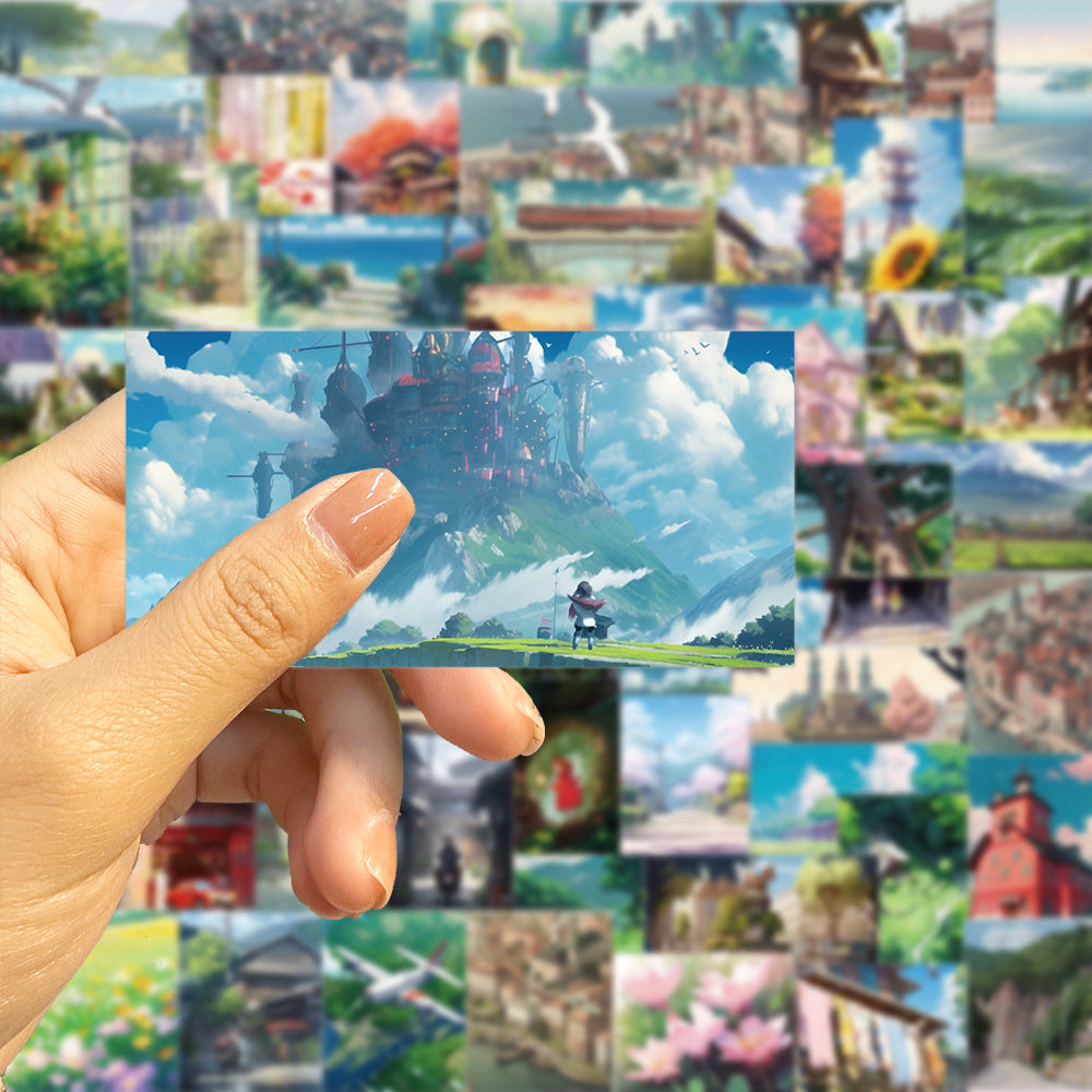 60pcs Anime Landscape Creative Stickers Outdoor Learning DIY Party Stickers