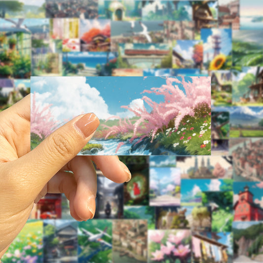 60pcs Anime Landscape Creative Stickers Outdoor Learning DIY Party Stickers