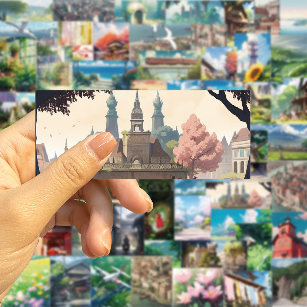 60pcs Anime Landscape Creative Stickers Outdoor Learning DIY Party Stickers