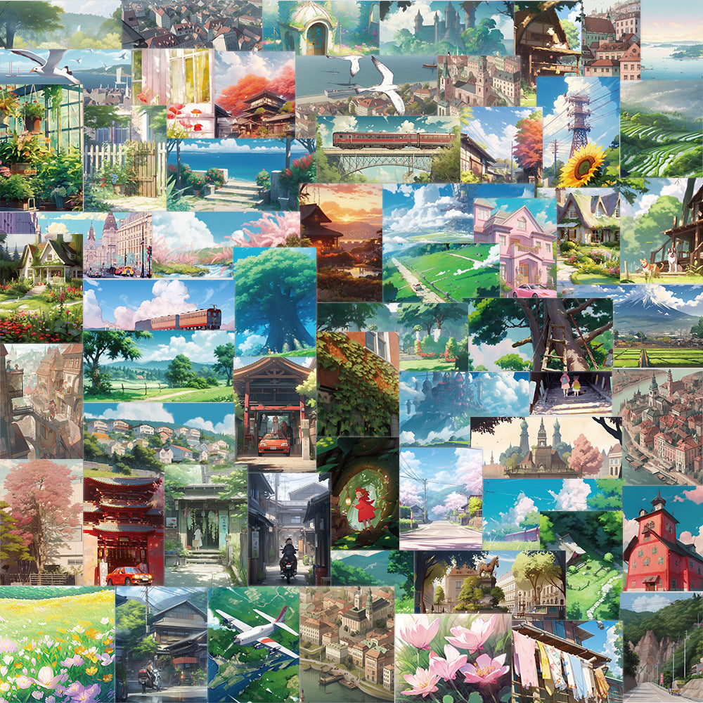 60pcs Anime Landscape Creative Stickers Outdoor Learning DIY Party Stickers