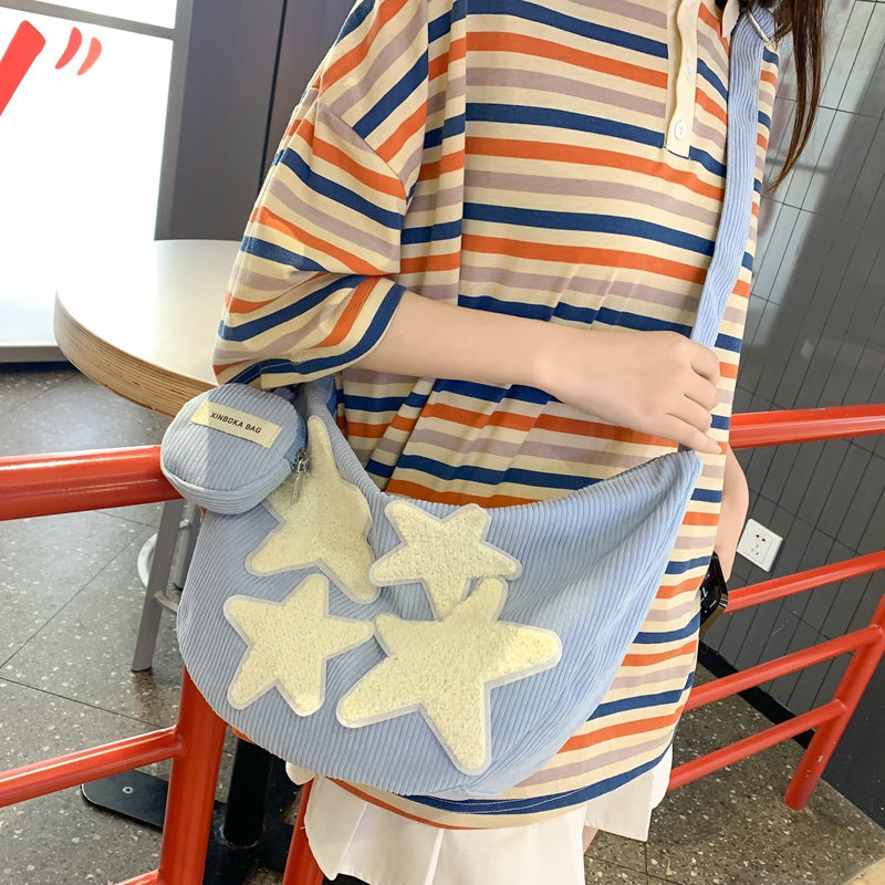 Plush Star Pattern Crossbody Bag Zipper Shoulder Bag for School