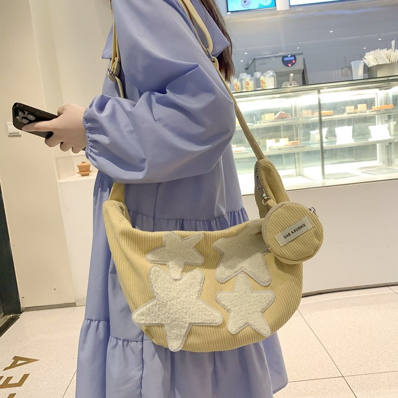 Plush Star Pattern Crossbody Bag Zipper Shoulder Bag for School