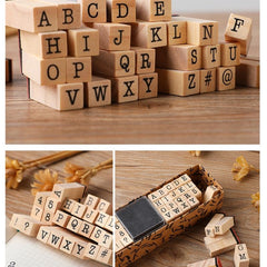 Alphabet Stamps Set Vintage Wooden Rubber Stamp Ink Pad Card Making Scrapbook