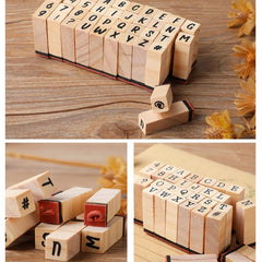 Alphabet Stamps Set Vintage Wooden Rubber Stamp Ink Pad Card Making Scrapbook