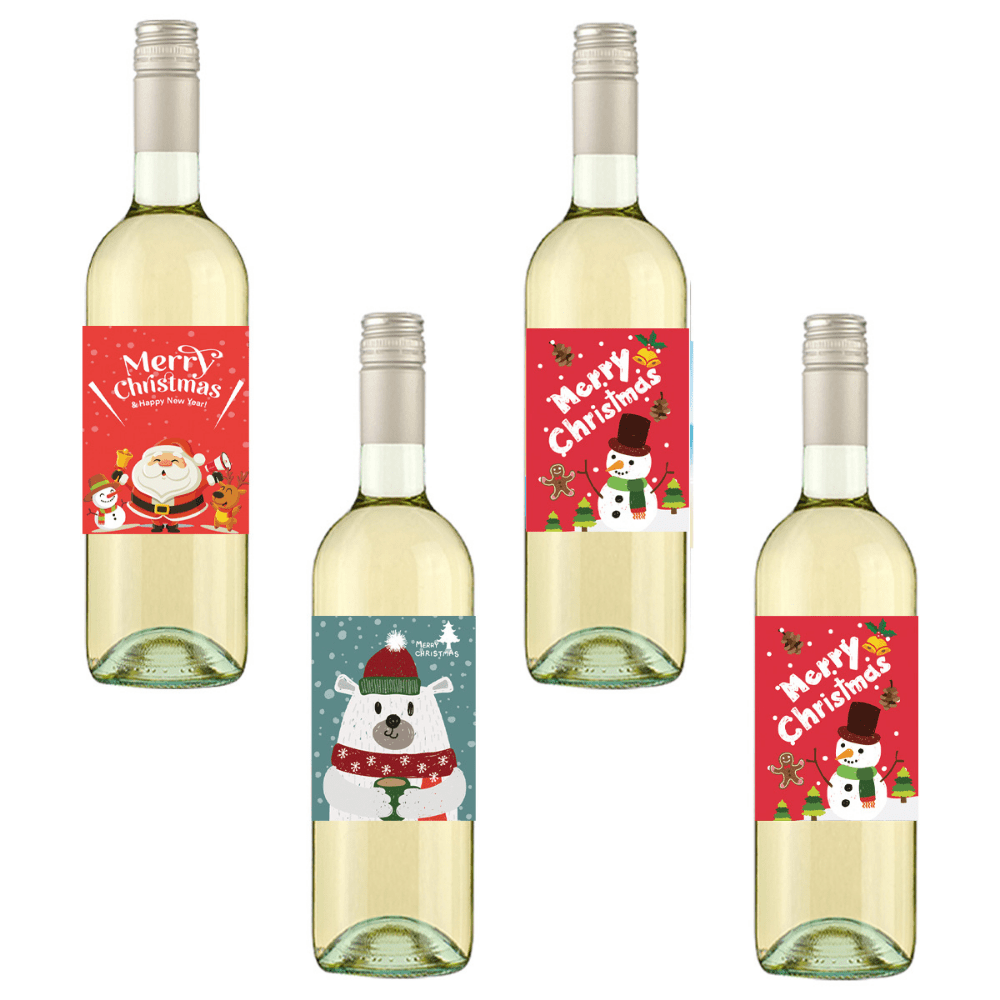 24pcs Christmas Wine Bottle Stickers Santa Claus Snowman Elk Decor Waterproof