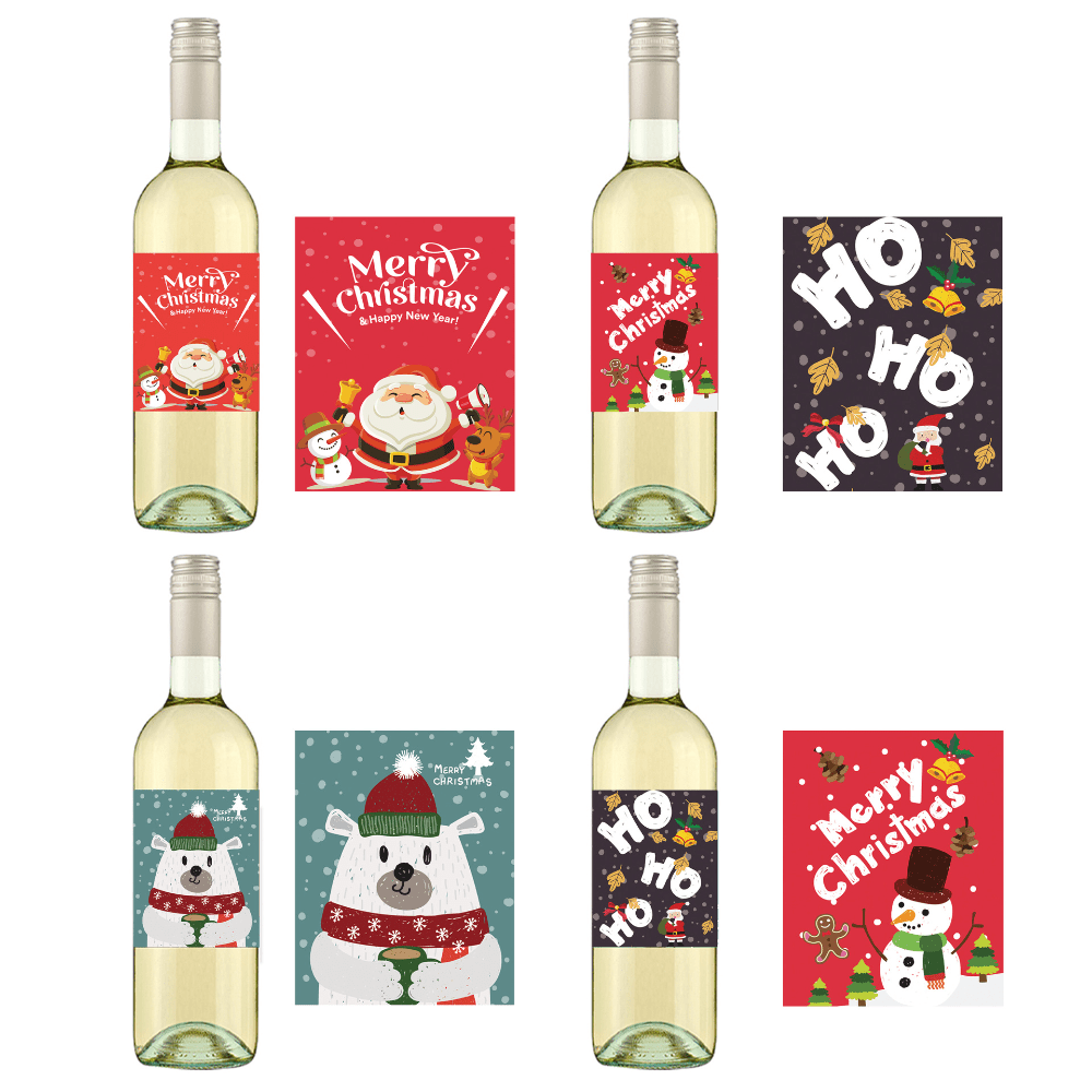 24pcs Christmas Wine Bottle Stickers Santa Claus Snowman Elk Decor Waterproof