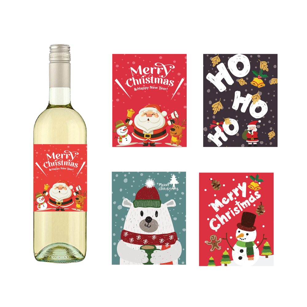 24pcs Christmas Wine Bottle Stickers Santa Claus Snowman Elk Decor Waterproof