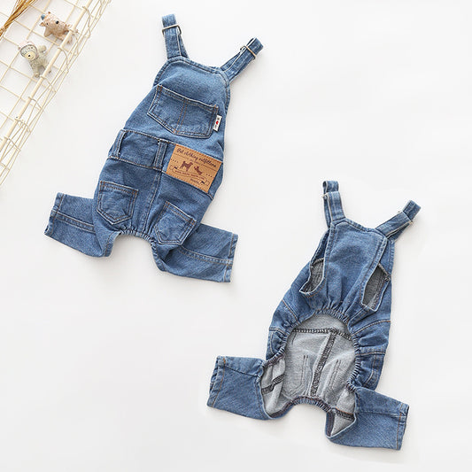 Adjustable Denim Jumpsuit for French Bulldogs